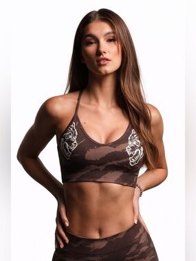 Darc Sport SHE Seamless Camo Wolf Sports Bra Brown Small